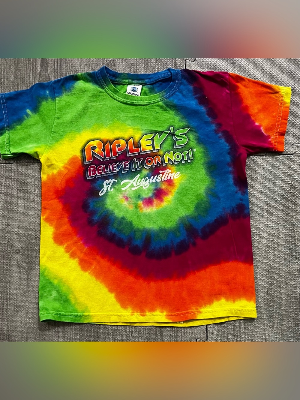 Colortone Unisex Kids S Multicolor Tie-Dye Ripley’s St. Augustine Tee Crew